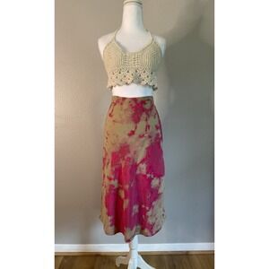 Entro Tie Dye Midi Skirt Pink Tan Whimsigoth Boho Festival Slip Skirt Size M